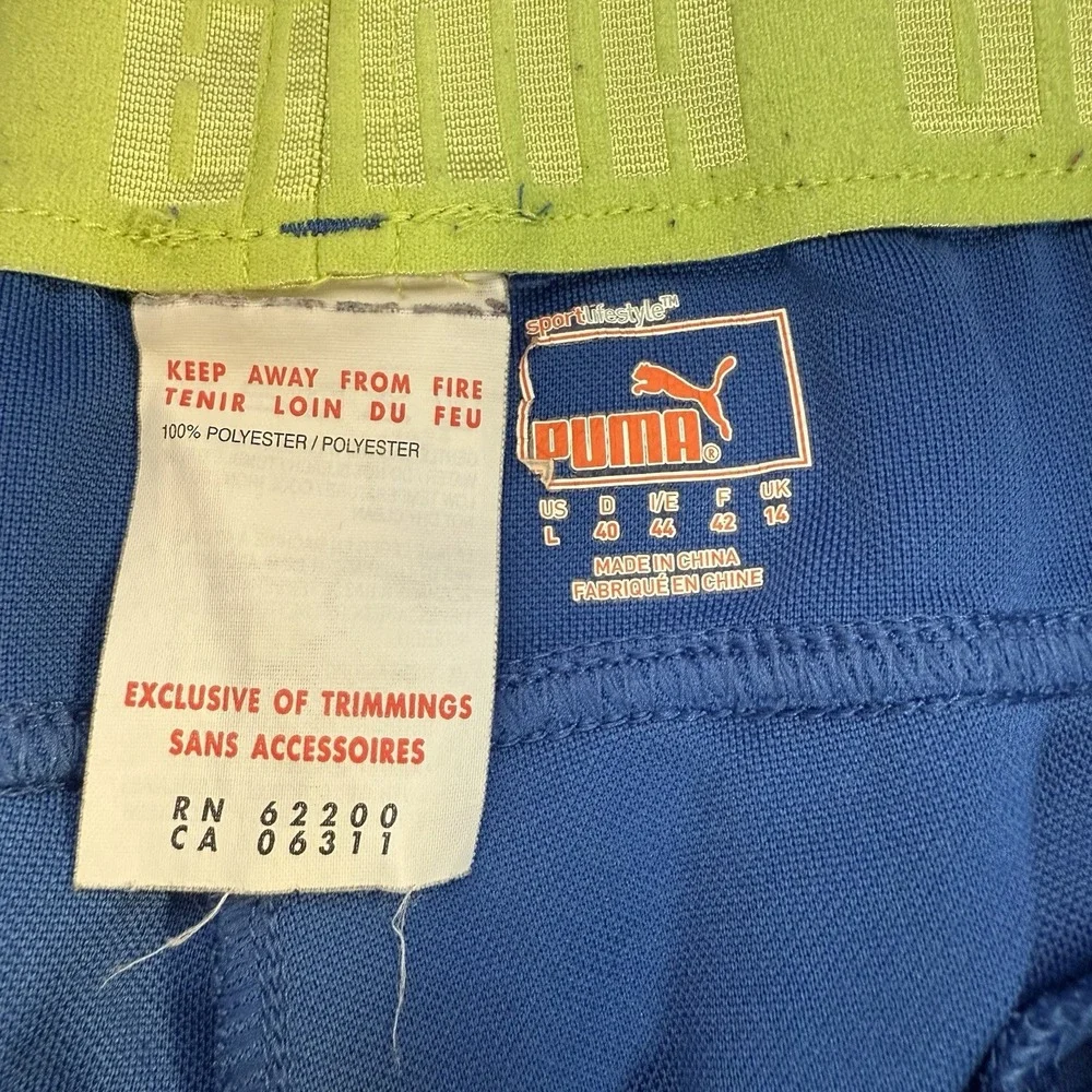 Puma Soccer Futbol Joggers - Large Blue- Zipped Pockets And Ankles Green Accents